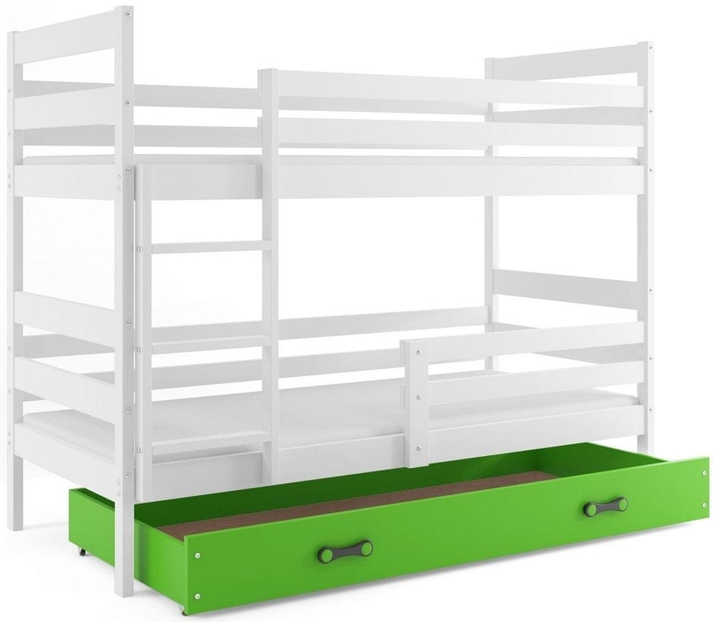 eoshop Poschodová posteľ ERYK 80x160 cm, biela / zelená (Voľba matraca: Penový matrac)